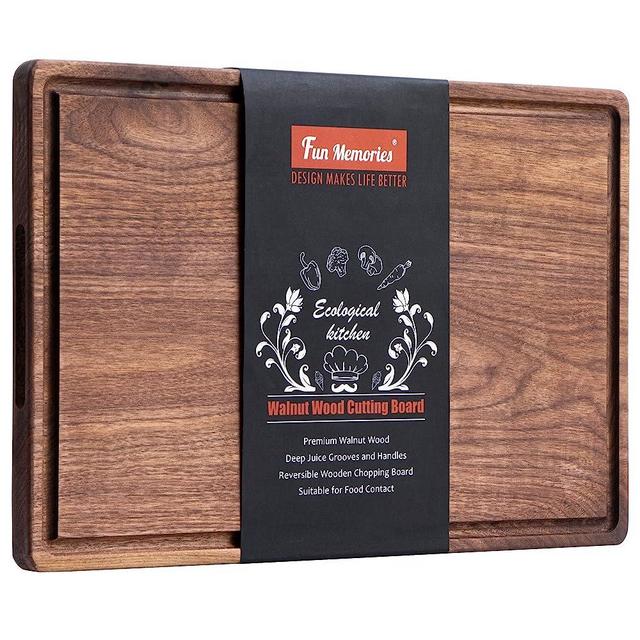 Walnut Wood Cutting Board for Kitchen, 17x11 with Juice Groove Handles Reversible Butcher Block Chopping Board, Included Gift Packaging