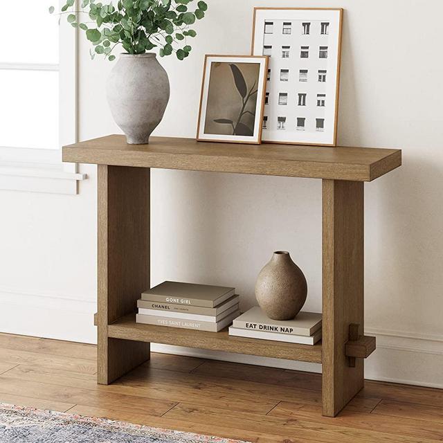 Nathan James Virgo Farmhouse Console, Open Storage 2-Tier Behind The Sofa, Entryway Accent Table in Wire-Brushed Wood Finish, 1, Light Brown