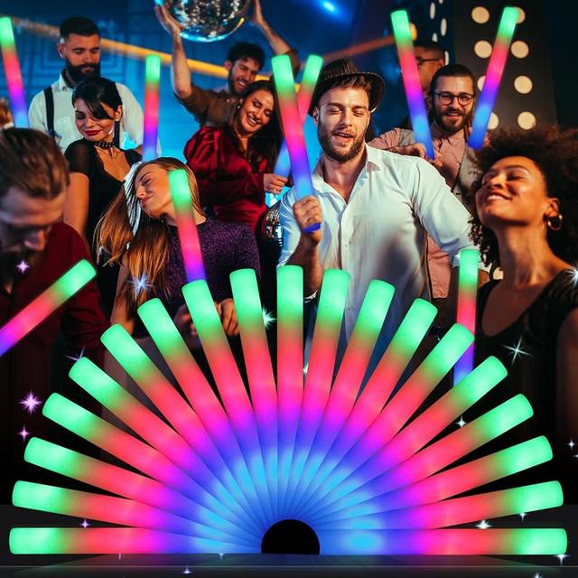 Wellent 155 Foam Glow Sticks Bulk, Foam Light Up Sticks, Bulk Glow Sticks, LED Foam Sticks with 3 Mode Colorful Flashing,Glow in the Dark Party Supplies for Wedding, Birthday, Concert, Raves, New Year
