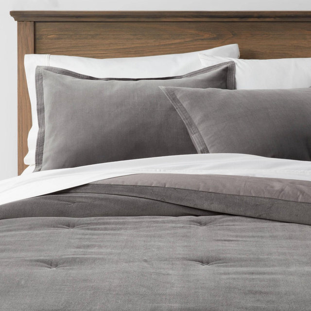 King Cotton Velvet Comforter & Sham Set Charcoal - Threshold™