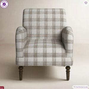 Arching Upholstered Armchair - Taupe Plaid