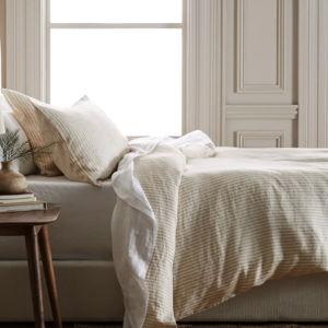 European Linen Duvet Cover Set Natural/White Stripe- King/Cal King