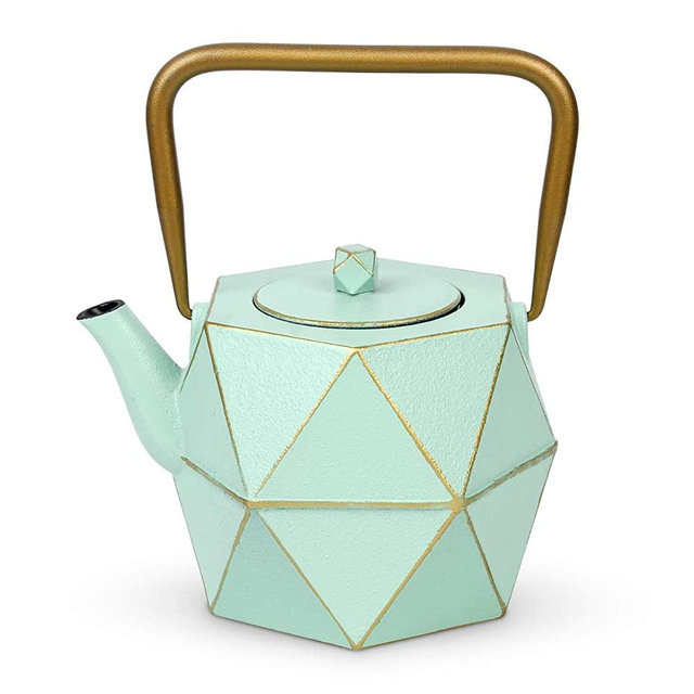 Tea Kettle, Toptier Japanese Cast Iron Teapot with Stainless Steel Tea Infuser, Cast Iron Tea Kettle for Stove Top, Diamond Design Coated with Full Enameled Interior for 30 oz (900 ml), Aqua