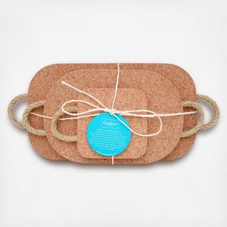 Cork Collection Trivet with Rope Handles, Set of 3