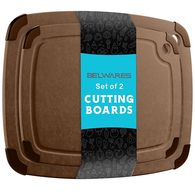 Dishwasher Safe Cutting Boards for Kitchen Set - Large Composite Wood Cutting Board Set (14.5" x 11" & 11.7" x 9.3") with Non-Slip Feet & Juice Groove - Thin & Lightweight Eco-Friendly - Nutmeg