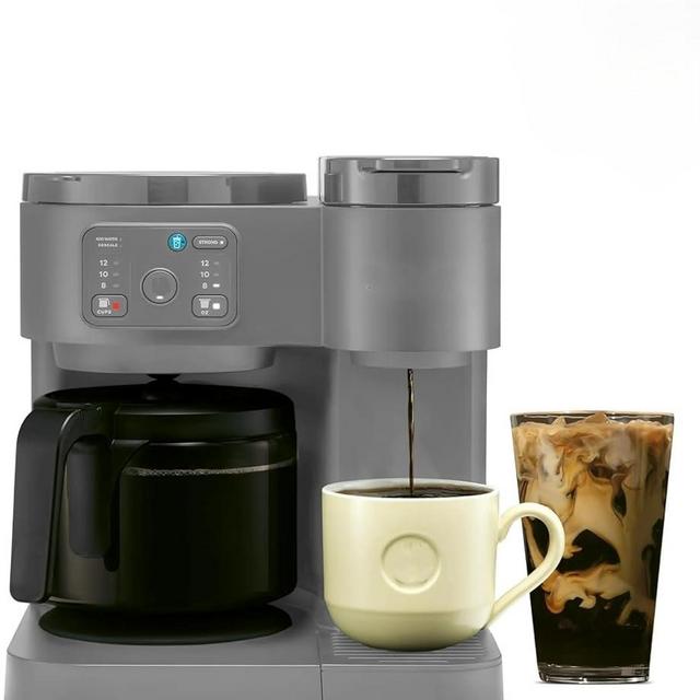K-Duo Essentials Coffee Maker for Hot and Iced Drinks, Single Serve KCup Pod Brewer and 12 Cup Carafe Drip Coffee Pot, 72 oz Water Reservoir, Perfect for Home & Office (Gray)