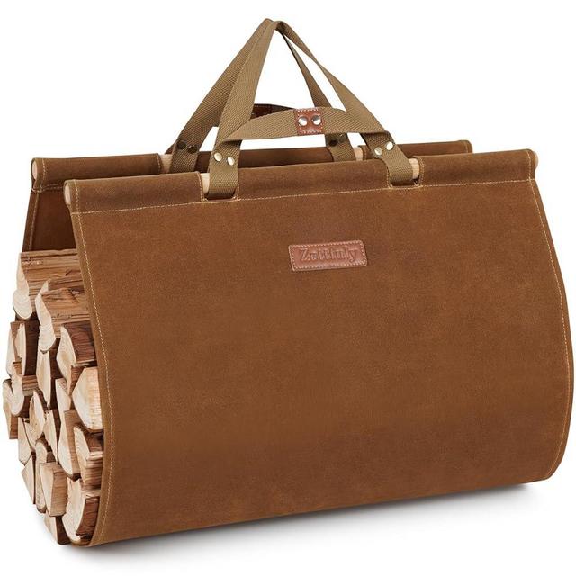 Zettfuly Firewood Carrier with Handles - Waxed Canvas Log Carrier for Firewood, Wood Carrier for Firewood Tote Bag 38x19in, Water Resistant Log Tote Wood Carrying Bag, Wood Stove Accessories, Rust