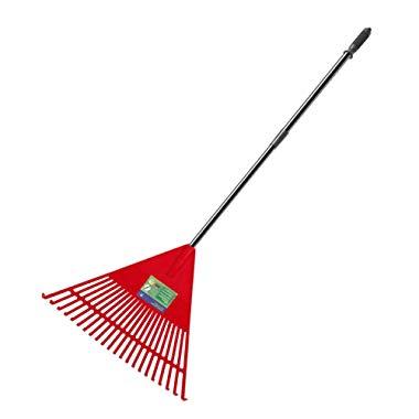 ORIENTOOLS Garden Leaf Rake, Adjustable Lightweight Steel Handle Poly Shrub Rake, Plastic Head, 22 Tines, 42 to 60 inches (Red Rake Head)