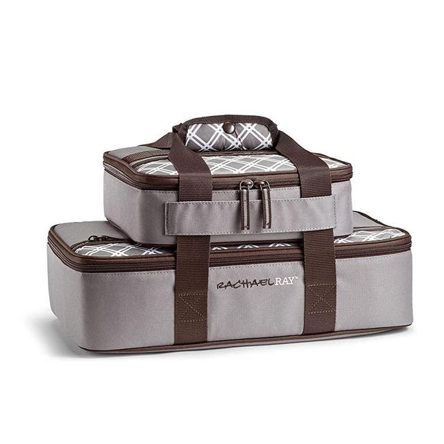 Rachael Ray Lasagna Lugger Combo, Reusable Insulated Casserole Carrier Set, 13" x 9" and 9" x 9", Sea Salt