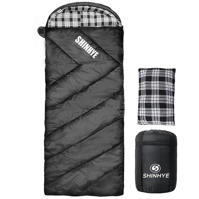ShinHye 0 Degree Sleeping Bag for Adults - Cotton Flannel 4 Season Cold Weather Winter, XXL Big and Tall Camping Sleeping Bag with Compression Sack