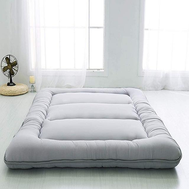 Japanese Floor Mattress Futon Mattress, Thicken Tatami Mat Sleeping Pad Foldable Roll Up Mattress Boys Girls Dormitory Mattress Pad Kids Floor Lounger Bed Couches and Sofas, Grey, Full Size