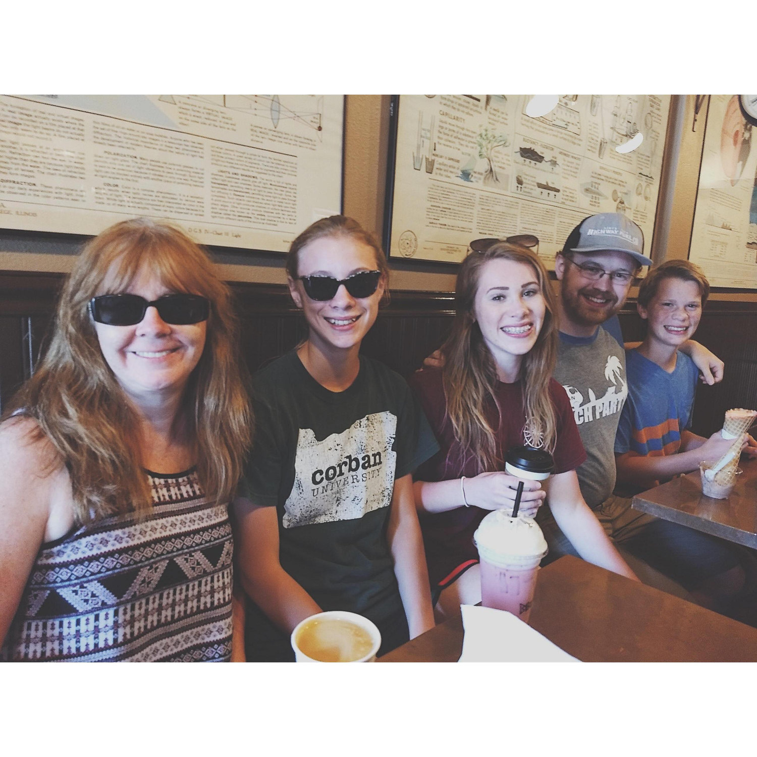 with Carly's family at a coffee shop in Manzanita, OR