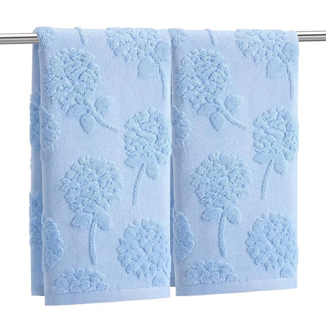 SmoothNovelty 2 Pcs Blue Hydrangea Hand Towels for Bathroom Blue Hydrangea 100% Cotton Jacquard Weave Bath Towel Set Soft Absorbent Washcloth for Bathroom Kitchen Summer Theme Gifts 13.8 x 29.5 Inch