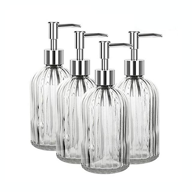 GroTheory Soap Dispenser 4 Pack, 15 Oz Glass Kitchen Soap Dispenser with Pump, Premium Clear Soap Dispenser, Refillable Liquid Hand Soap Dispenser for Bathroom