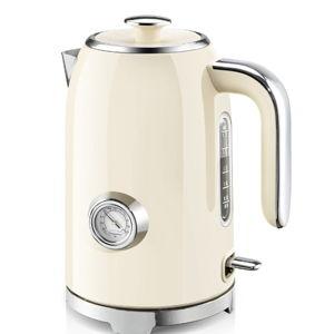 SUSTEAS Electric Kettle - 57oz Hot Tea Kettle Water Boiler with Thermometer, 1500W Fast Heating Stainless Steel Tea Pot, Cordless with LED Indicator, Auto Shut-Off & Boil Dry Protection, Beige