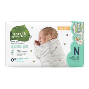 Seventh Generation Baby Diapers, Free & Clear for Sensitive Skin with Animal Prints, Newborn, 144 count (Packaging May Vary)