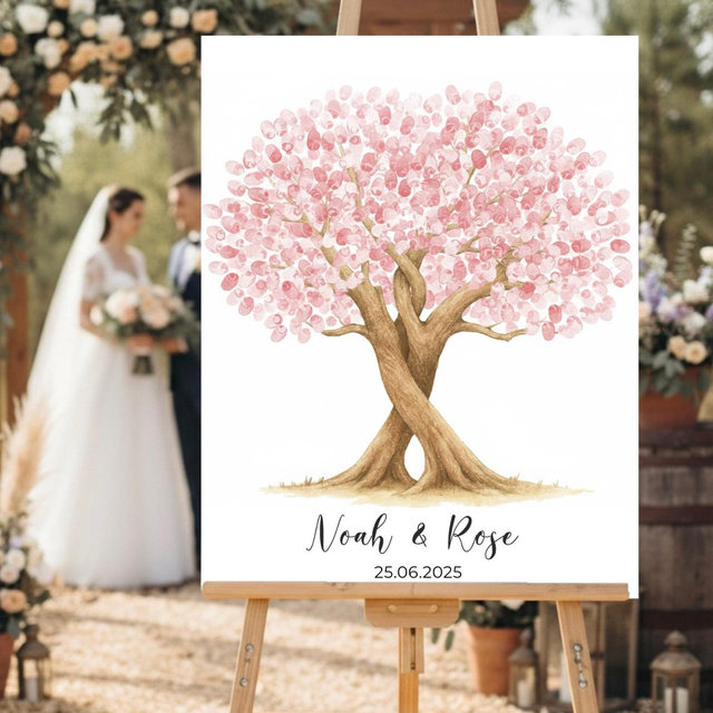 Wedding fingerprint tree printed on canvas, Personalized guest book alternative, Large format print, 4 ink pads included, Memorable gift