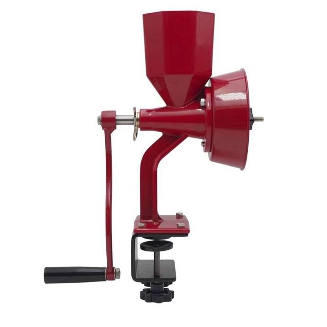 WONDERMILL Manual Hand Grain Mill Red Wonder Junior Deluxe for Dry and Oily Grains - Kitchen Flour Mill, Grain Mill Hand Crank and Spice, Corn, Wheat Stone Mill Grinder