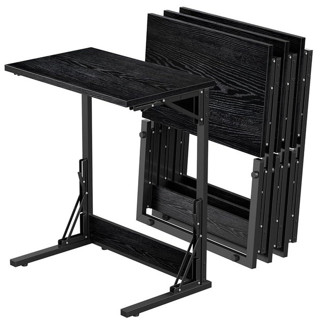 Tatub 24" Folding C Shaped End Table Set of 4, Small Sofa Side Laptop Desk, Couch TV Tray Table for Living Room, Bedroom, Black