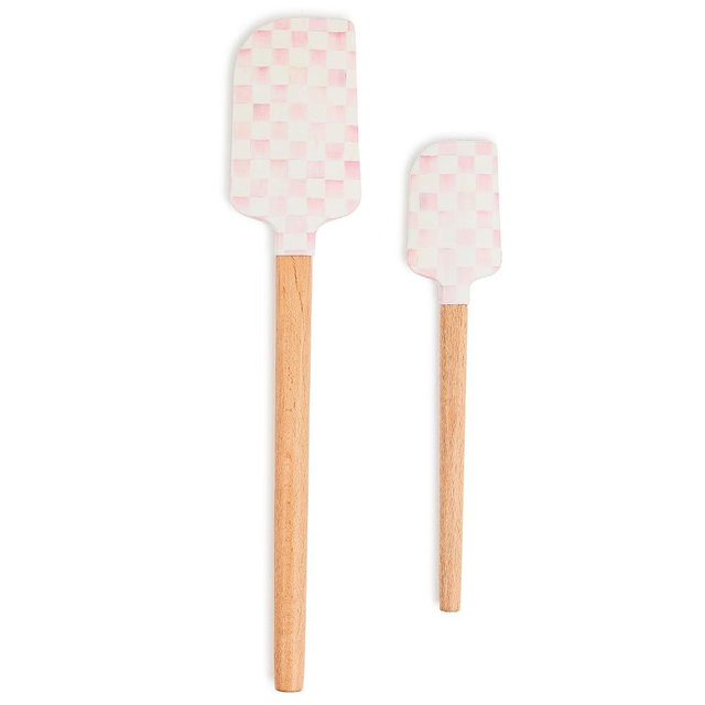 MACKENZIE-CHILDS Set of 2 Spatulas, Silicone Kitchen Spatula Set, Pink-and-White Rosy Check