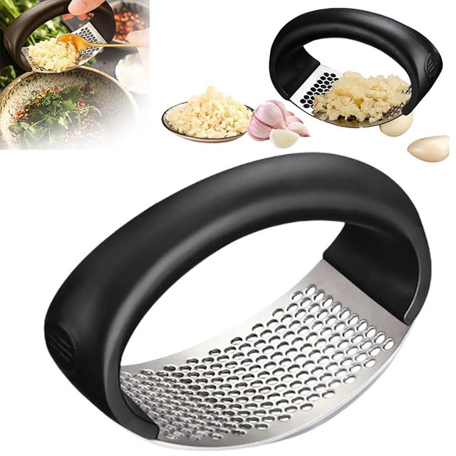 Garlic Crusher, 2024 Stainless Steel Garlic Presser Garlic Press Rocker Mincer Garlic Crusher with Peeler Wide Handle Innovative Garlic Chopper Mincer Crusher Grinder Masher (Black, 1 Pack)