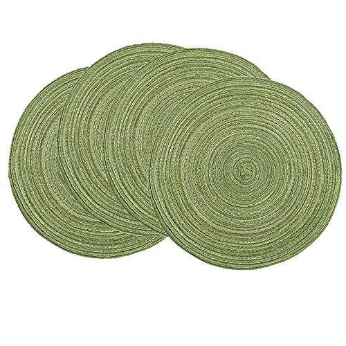 SHACOS Round Placemats Set of 4 Round Table Placemats Braided Cotton Place Mats 15 inch for Kitchen Dining Table Holiday Party (Pea Green, 4)