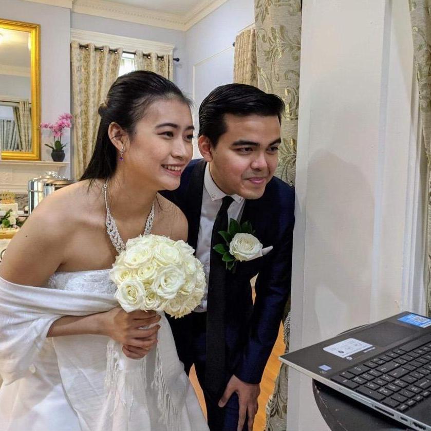 Greeting our parents and in-laws who attended our wedding via Zoom Video Conferencing.