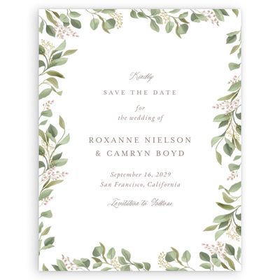 White Greenery Wedding Digital Save the Date - Orphne Portrait