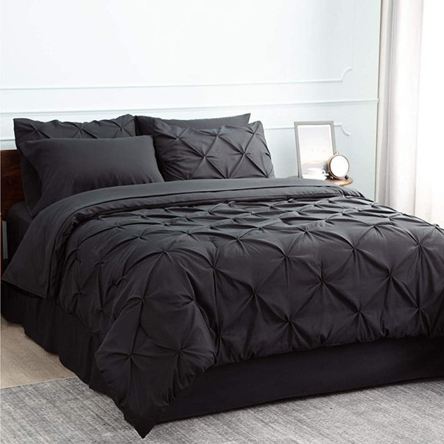 Bedsure Black California King Comforter Sets - Bed in A Bag 8 Pieces, Pinch Pleat Cal King Comforter Set for King Bed with Sheets