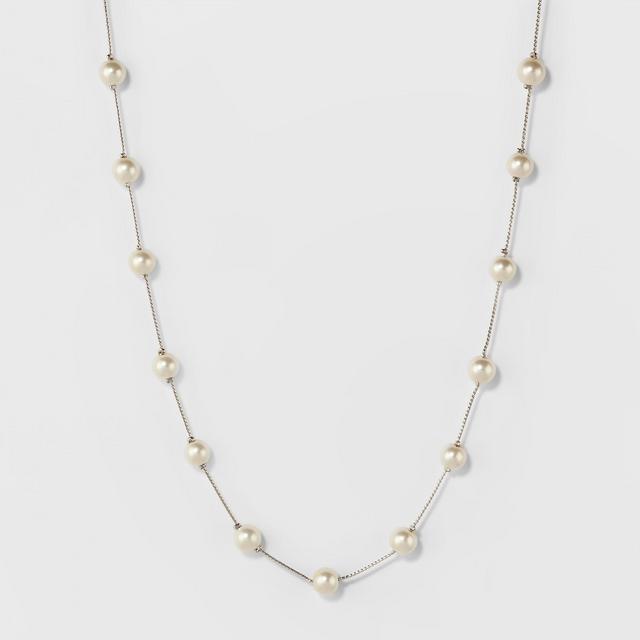 Short Faux Pearl Chain Necklace - A New Day™ Silver