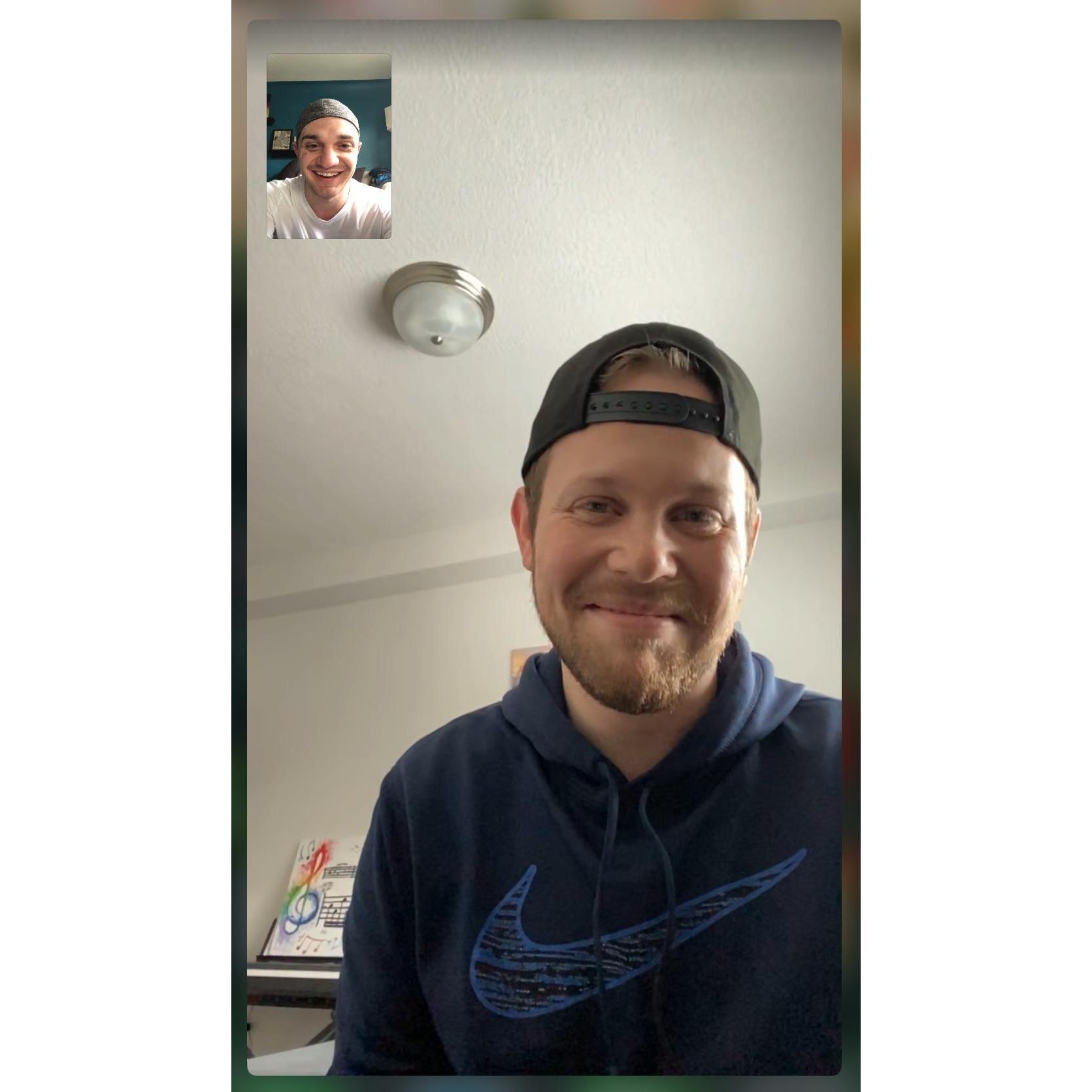 Our first photo together: taken over FaceTime during one of our morning coffee dates