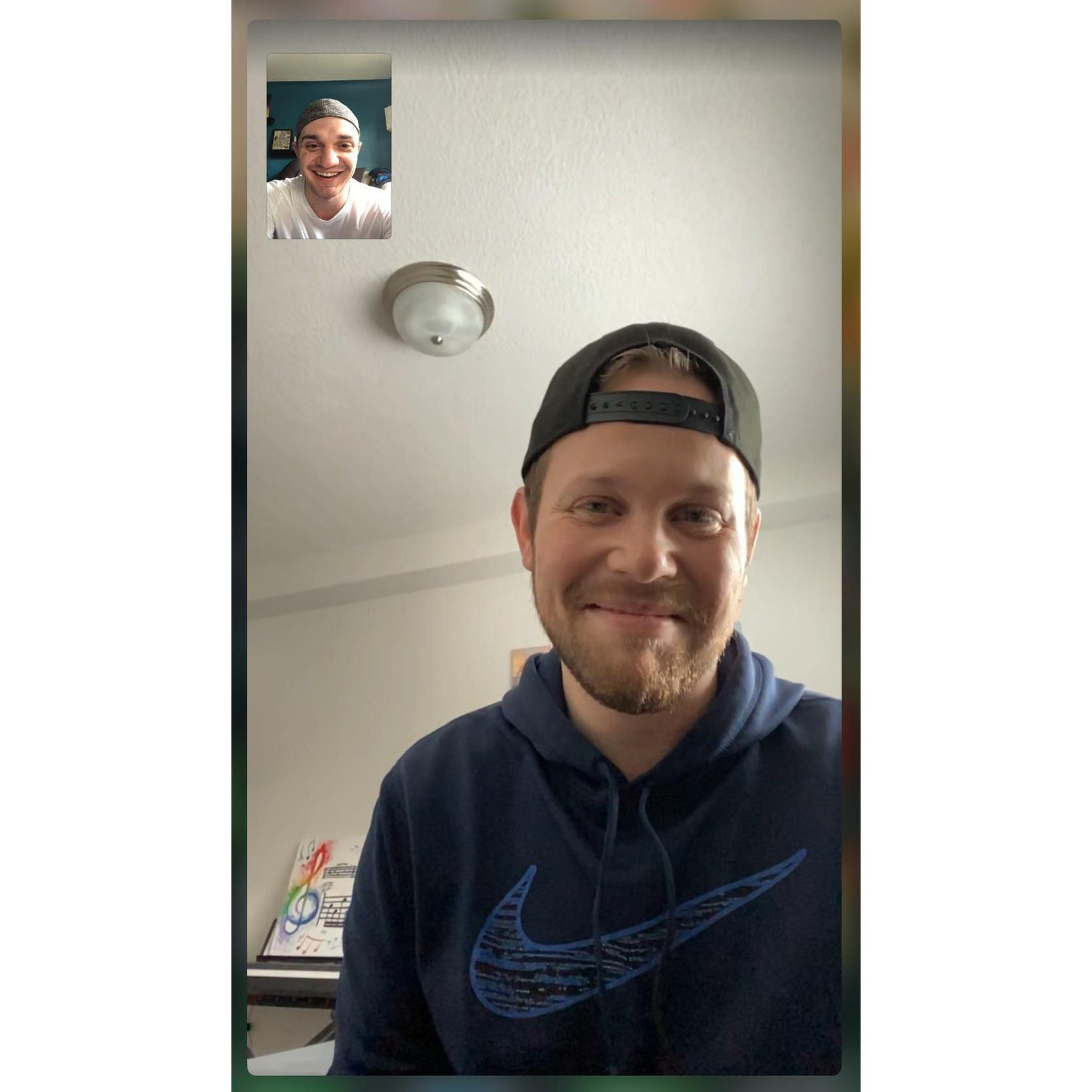 Our first photo together: taken over FaceTime during one of our morning coffee dates