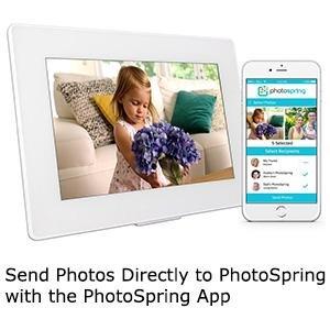 PhotoSpring (80GB) 10in WiFi Digital Photo Frame + Album for Videos & Pictures, Touch Screen, Battery, iPhone & Android App, HD Screen, White - 80,000 photo capacity