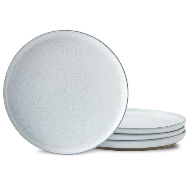HASENSE Ceramic Dinner Plate Set–10 Inch Premium Proclaim Dishes, 4 Piece Greyish White Plates Set Ideal for Serving Noodles,Pasta or Desserts, Dishwasher Safe and Microwave Safe for Daily Dining