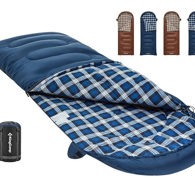 KingCamp Cotton Flannel Sleeping Bag, Big and Tall Sleeping Bags for Adults Cold Weather, Zip Together for 2P Sleeping Bag for 3 Season, Lightweight, Water Resistant for Family Camping Backpacking