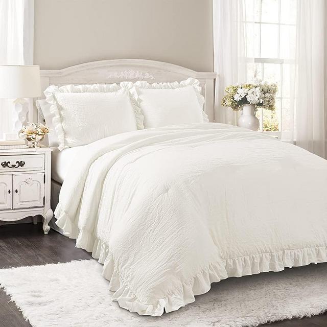 Lush Decor Reyna Comforter White Ruffled 3 Piece Set with Pillow Shams, King