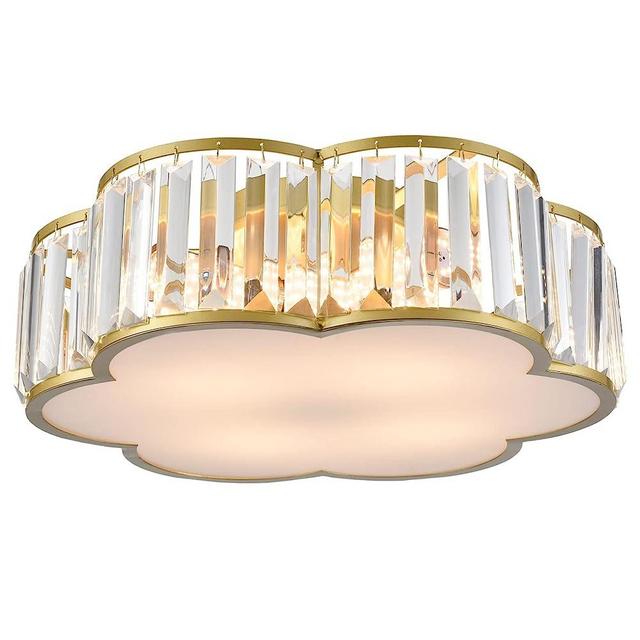 SAMTEEN 16-Inch Gold Flush Mount Ceiling Light Modern 4-Light Crystal Ceiling Light Fixtures Luxury Flower-Shape Flush Mount Light for Bedroom Hallway Living Room
