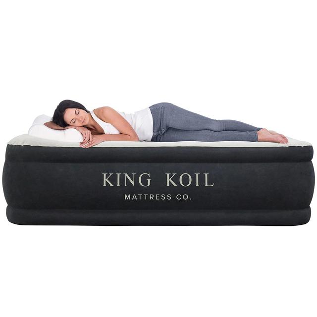 King Koil Luxury Air Mattress Queen with Built-in Pump for Home, Camping Guests - 20” Queen Size Inflatable Airbed Luxury Double High Adjustable Blow Up Mattress, Durable Portable Waterproof