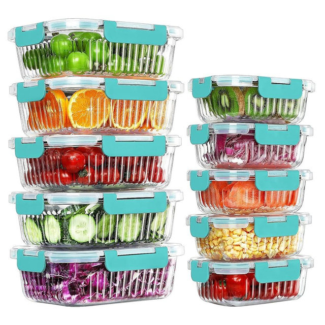 KOMUEE 10 Packs Glass Meal Prep Containers with Lids, Glass Food Storage Containers Set, Airtight Lunch Containers, Microwave, Oven, Freezer and Dishwasher Safe, Green