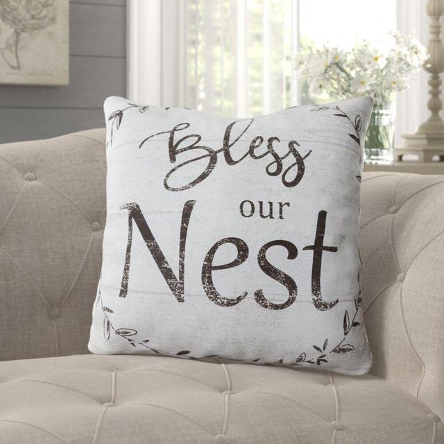Rabia Bless Our Nest Indoor/Outdoor Cotton Throw Pillow