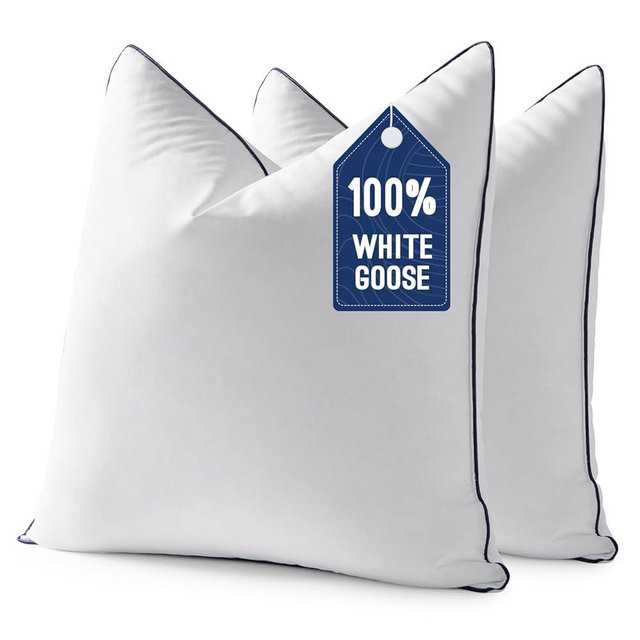 MIULEE Goose Feather Down 18x18 Pillow Insert Set of 2 with 100% Down-Proof Cotton Cover, Soft Fluffy Decorative Pillow for Sofa Bed Couch Living Room White