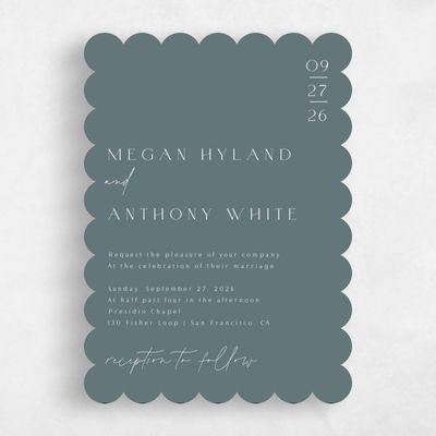 Green Scalloped Wedding Invitation - Avinyo Portrait