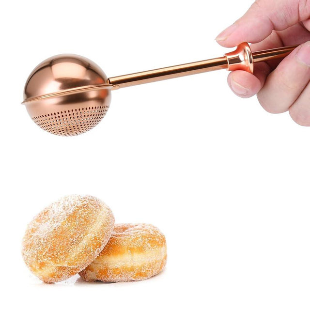 HULISEN Flour Duster for Baking, One-Handed Operation, 304 Stainless Steel Powdered Sugar Shaker Duster, Pick Up and Dust Flour Sifter, Gift Package, Brown