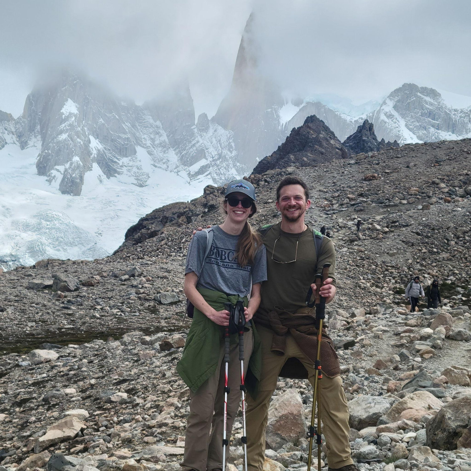 On our epic adventure to Patagonia, with Mt. Fitz Roy peeking out behind us!