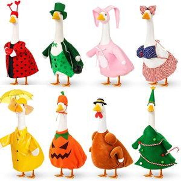 8 Set Holiday Porch Goose Outfits Valentine St. Patrick Easter Summer 4th of July Fall Halloween Christmas Lawn Porch Goose Clothing for Patio Yard Lawn Decor(Style5,23 Inch)