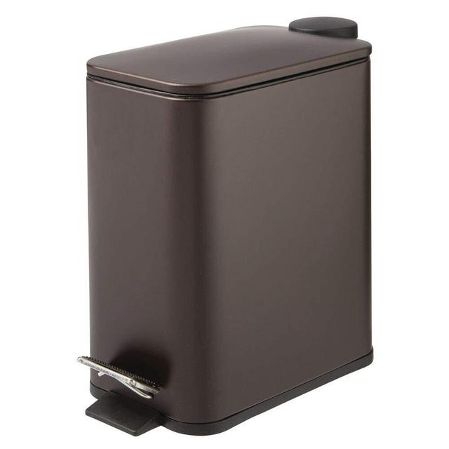 mDesign 1.3 Gallon Rectangular Small Steel Step Trash Can Wastebasket, Garbage Container Bin for Bathroom, Powder Room, Bedroom, Kitchen, Craft Room, Office - Removable Liner Bucket - Bronze