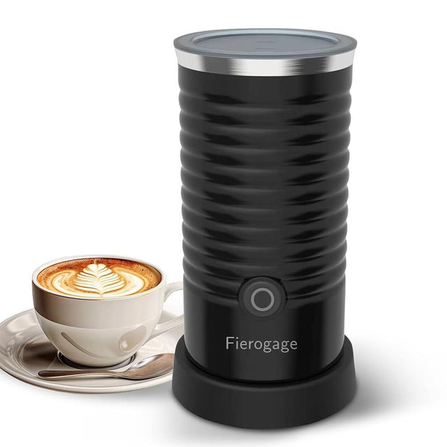 Fierogage Milk Frother, Automatic Milk Steamer and Heater, 4-in-1 Multifunction Electric Hot and Cold Foam Maker and Milk Warmer for Latte, Cappuccinos, Macchiato,Black