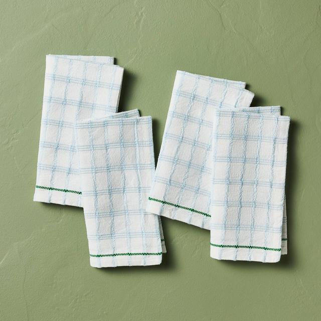 4pk Tri-Stripe Plaid Stitched Cloth Napkins Light Blue/Green - Hearth & Hand™ with Magnolia