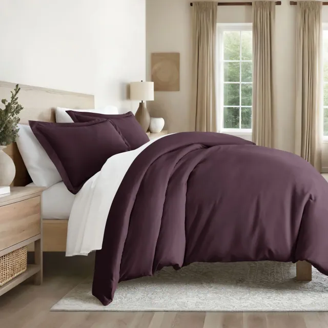 2 Piece Duvet Cover & Shams Set - Soft and Breathable, Double Brushed Microfiber, Wrinkle Free - Becky Cameron, Purple, Twin/Twin Extra Long