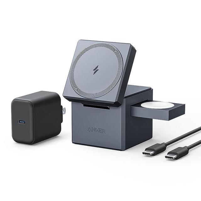 MagSafe Charger, Anker 3-in-1 Cube with MagSafe, 15W Max Fast Charging Foldable Wireless Charger, For iPhone 14/13/12 Series, Apple Watch Series 1-8/Ultra, AirPods Pro/3/2 (30W USB-C Charger Included)